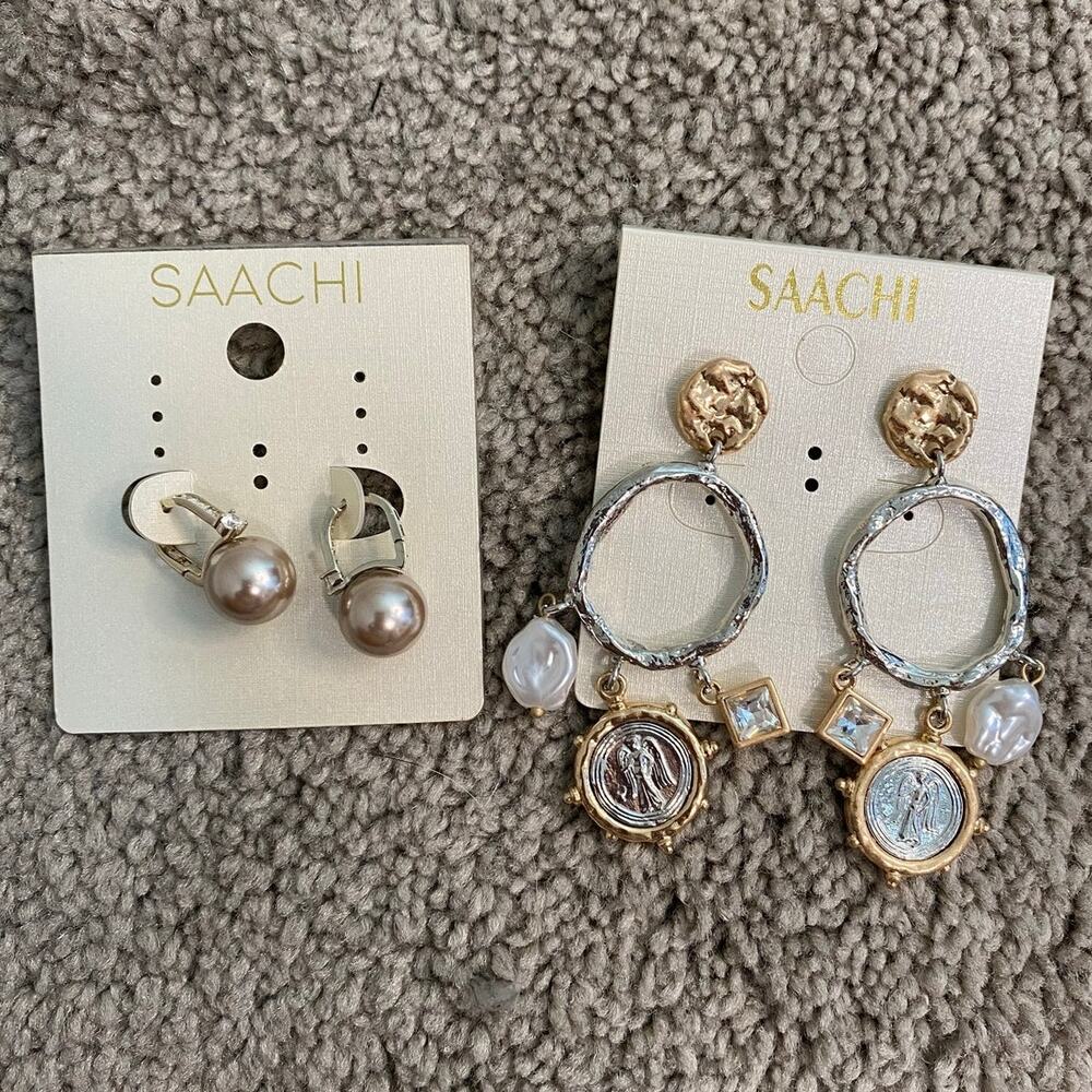Saachi Mixed Metal Pearl Drop Statement Earrings Jewelry Set